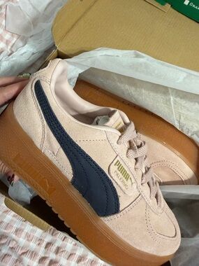 Puma Platform Sneakers in Blush Pink with Navy Formstrip and Gum Sole